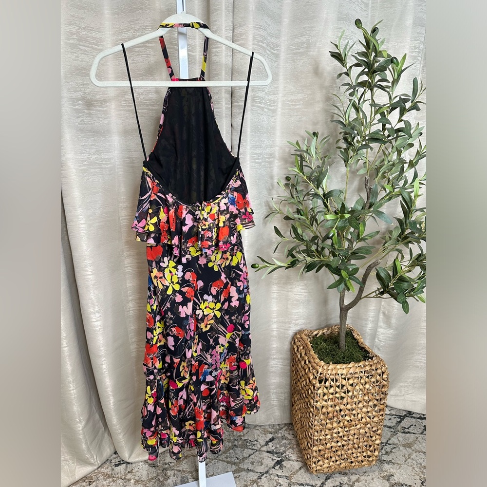 NWT Jason Wu women’s chiffon multicolored floral halter neck ruffled midi dress - Picture 12 of 17